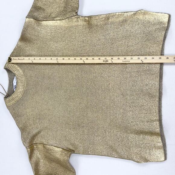 Zara Women's Cracked Metallic Boxy Knit Sweater Small Golden - Picture 12 of 12